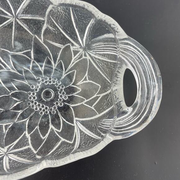 Vtg Indiana Glass Sunflower Relish Tray, Pressed Clear Glass Textured Bowl - Picture 7 of 16